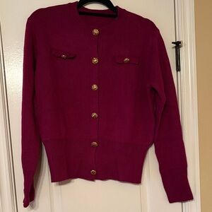 Elegant Women's Magenta Sweater with Gold Accents